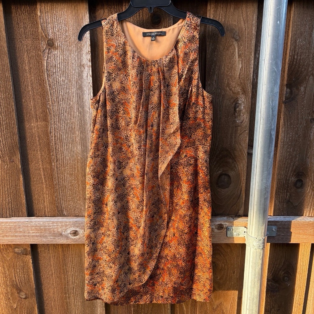 Cynthia Steffe Size 12 Silk Blend Brown Animal Print Sleeveless Shimmer Dress